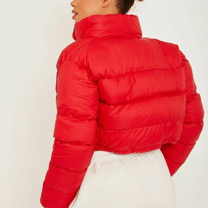 WOMENS LADIES QUILTED WINTER COAT THICK PUFFER PADDED CROP HOODED JACKET PARKA