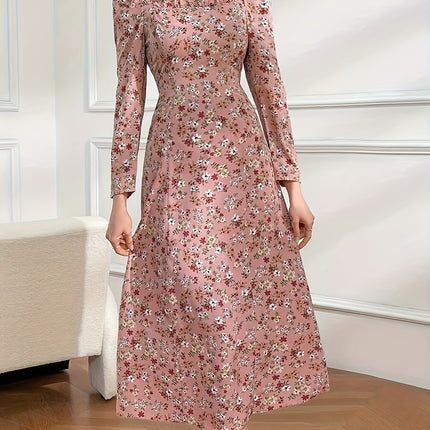 Vibrant Floral Print Square Neck Blouse - Elegant Ruffle Trim, Long Sleeve, Slim Fit, Comfy, Versatile, Spring & Fall Essential - Women's Stylish Clothing for Everyday Wear