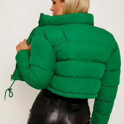 WOMENS LADIES QUILTED WINTER COAT THICK PUFFER PADDED CROP HOODED JACKET PARKA