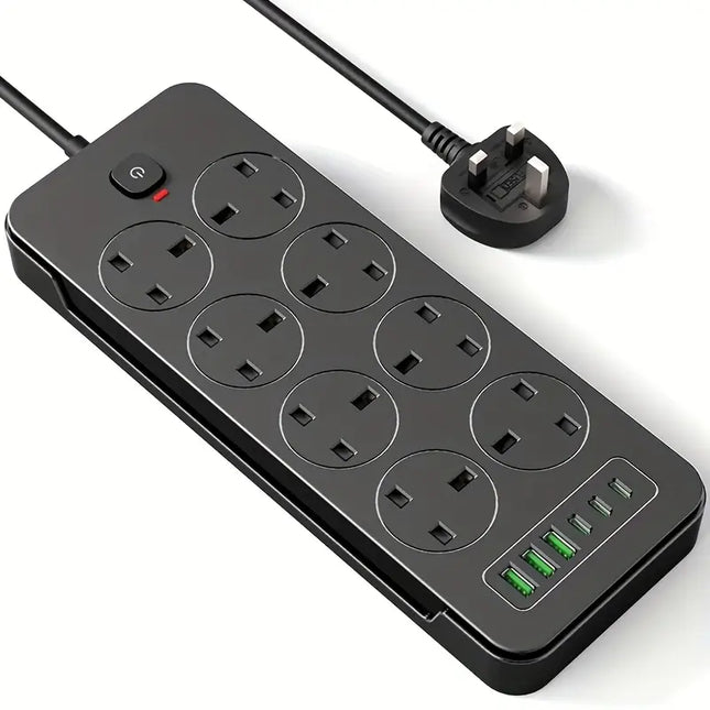 Portable 14-in-1 Power Socket | Surge Protector with 8 AC Outlets, 6 USB Ports, 3250W 13A, 1.8m Extension Cord – Safe for Home, Office & Travel
