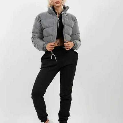 WOMENS LADIES QUILTED WINTER COAT THICK PUFFER PADDED CROP HOODED JACKET PARKA