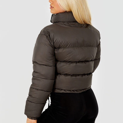 WOMENS LADIES QUILTED WINTER COAT THICK PUFFER PADDED CROP HOODED JACKET PARKA