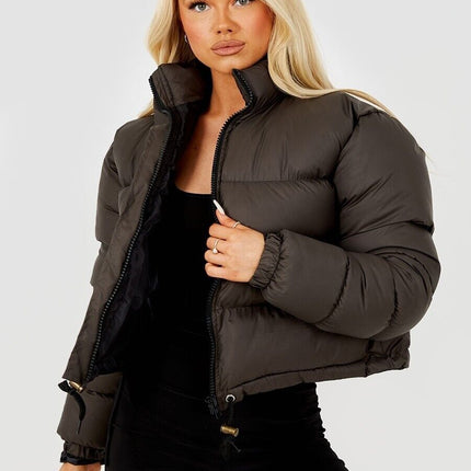 WOMENS LADIES QUILTED WINTER COAT THICK PUFFER PADDED CROP HOODED JACKET PARKA