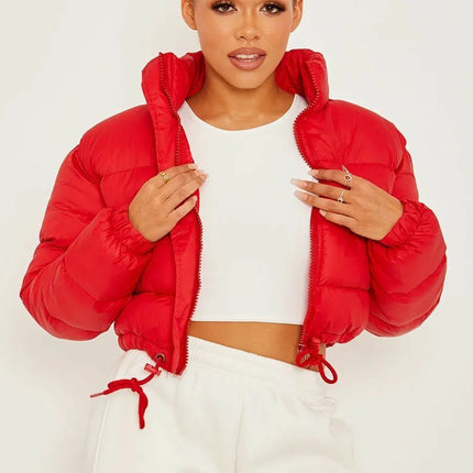 WOMENS LADIES QUILTED WINTER COAT THICK PUFFER PADDED CROP HOODED JACKET PARKA