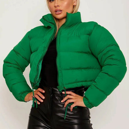 WOMENS LADIES QUILTED WINTER COAT THICK PUFFER PADDED CROP HOODED JACKET PARKA