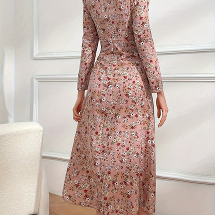 Vibrant Floral Print Square Neck Blouse - Elegant Ruffle Trim, Long Sleeve, Slim Fit, Comfy, Versatile, Spring & Fall Essential - Women's Stylish Clothing for Everyday Wear