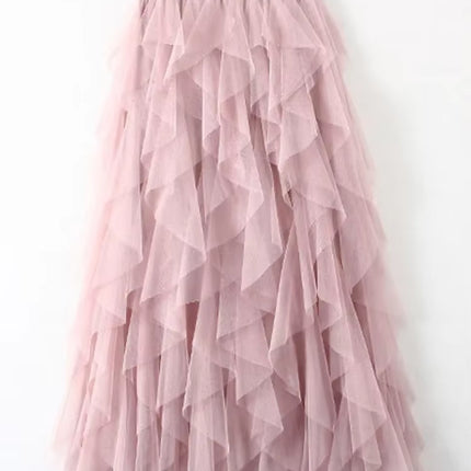 Tutu Tulle Long Maxi Skirt Women Fashion 2023 Korean Cute Pink High Waist Pleated Skirt Mesh Female Lady Aesthetic Faldas