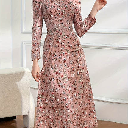 Vibrant Floral Print Square Neck Blouse - Elegant Ruffle Trim, Long Sleeve, Slim Fit, Comfy, Versatile, Spring & Fall Essential - Women's Stylish Clothing for Everyday Wear