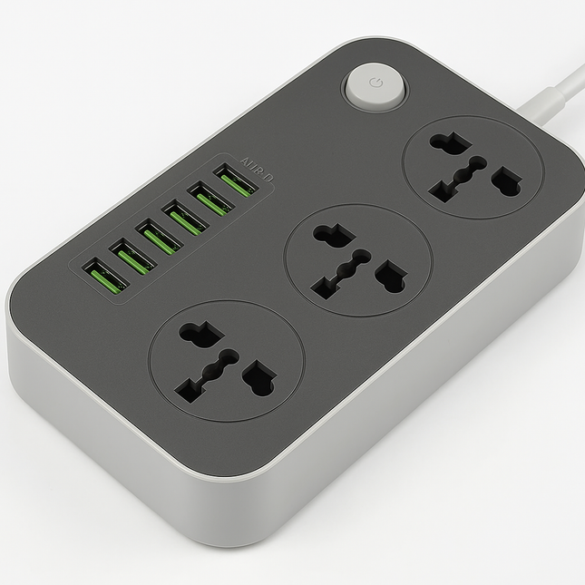 UK Power Strip with 6 USB Ports & 3 Sockets | Heavy-Duty Extension Lead with Fast Charging & Safety Protection for Home Office Workspace
