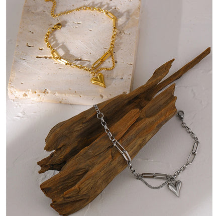 Yhpup Trendy Heart Double Layered Bracelet Stainless Steel Metal Texture Stylish Charm Jewelry браслеты женские Summer Gift