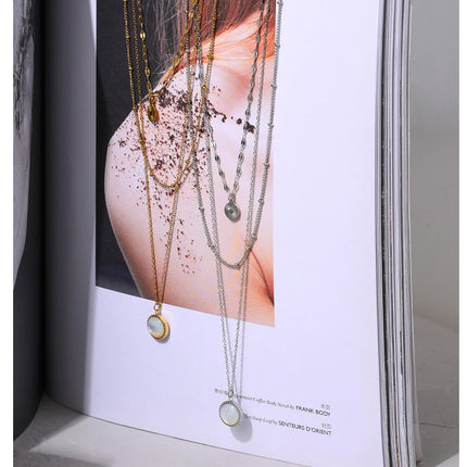 Yhpup Bohemian Round Pendant Stainless Steel Necklace Chain Exquisite Metal Texture Collar Women Necklace бижутерия Office Gift