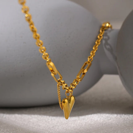Yhpup Romantic Heart Pendant Necklace for Women High Quality Stainless Steel 18 K Metal Texture Choker Necklace Anniversary