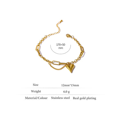 Yhpup Trendy Heart Double Layered Bracelet Stainless Steel Metal Texture Stylish Charm Jewelry браслеты женские Summer Gift