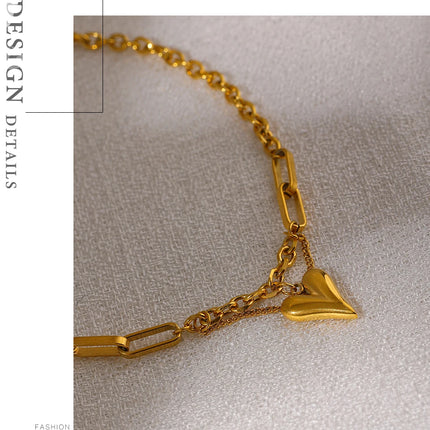 Yhpup Romantic Heart Pendant Necklace for Women High Quality Stainless Steel 18 K Metal Texture Choker Necklace Anniversary