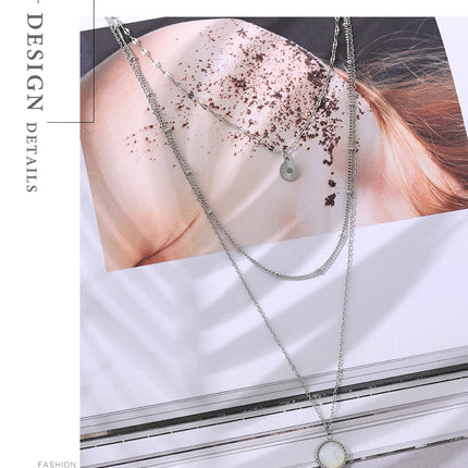 Yhpup Bohemian Round Pendant Stainless Steel Necklace Chain Exquisite Metal Texture Collar Women Necklace бижутерия Office Gift