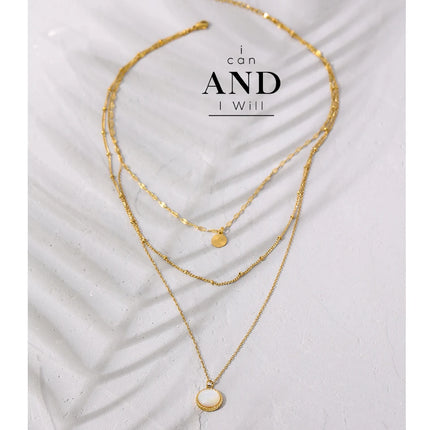 Yhpup Bohemian Round Pendant Stainless Steel Necklace Chain Exquisite Metal Texture Collar Women Necklace бижутерия Office Gift