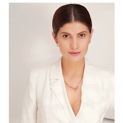 Yhpup Romantic Heart Pendant Necklace for Women High Quality Stainless Steel 18 K Metal Texture Choker Necklace Anniversary