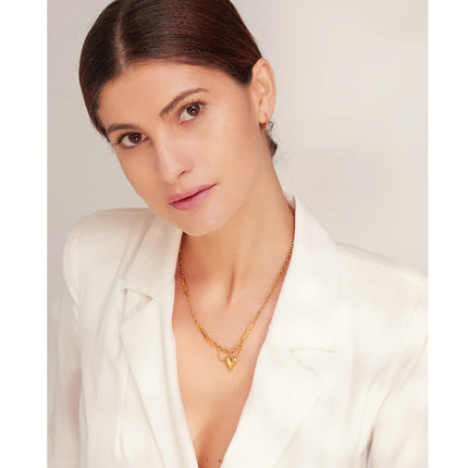 Yhpup Romantic Heart Pendant Necklace for Women High Quality Stainless Steel 18 K Metal Texture Choker Necklace Anniversary