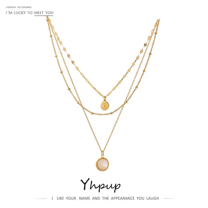 Yhpup Bohemian Round Pendant Stainless Steel Necklace Chain Exquisite Metal Texture Collar Women Necklace бижутерия Office Gift