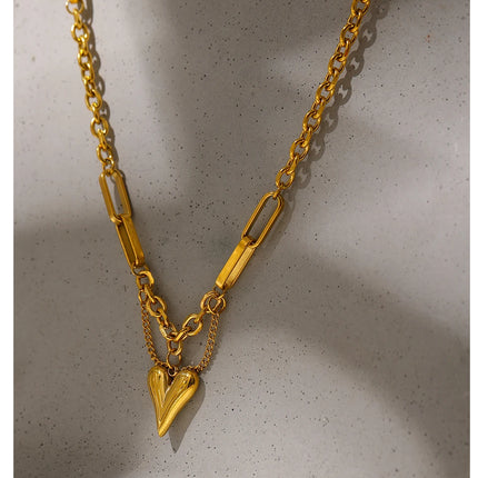 Yhpup Romantic Heart Pendant Necklace for Women High Quality Stainless Steel 18 K Metal Texture Choker Necklace Anniversary