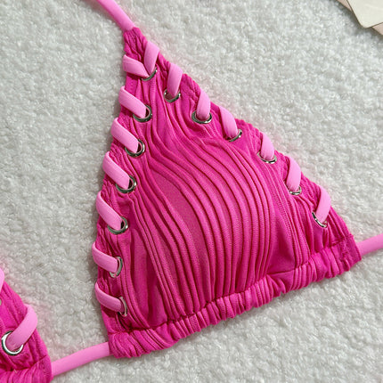 2025 Halter Wrinkled Weave Bikini Women Swimwear Female Swimsuit Two Pieces Bikini Set Brazilian Bathing Suit Swim Beach Wear