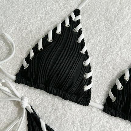 2025 Halter Wrinkled Weave Bikini Women Swimwear Female Swimsuit Two Pieces Bikini Set Brazilian Bathing Suit Swim Beach Wear