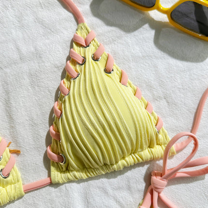 2025 Halter Wrinkled Weave Bikini Women Swimwear Female Swimsuit Two Pieces Bikini Set Brazilian Bathing Suit Swim Beach Wear