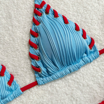 2025 Halter Wrinkled Weave Bikini Women Swimwear Female Swimsuit Two Pieces Bikini Set Brazilian Bathing Suit Swim Beach Wear