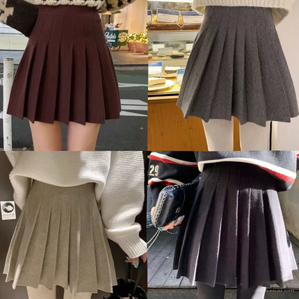 Ezsskj Autumn winter a-line thick short SWEATER Skirt Women  good quality cute pleated mini skirt female elegant  knit skirt