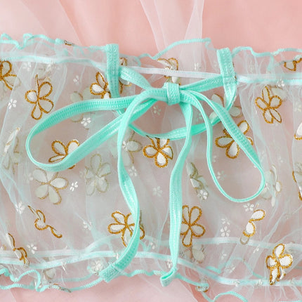 Sexy Fancy Lingerie Set 2 Pieces Transparent Halter Off Shoulder Women's Underwear Beautiful Daisy Print Bra And Panty Sets