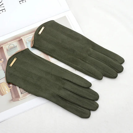 Women Autumn Winter Keep Warm Touch Screen Thin  Solid Simple Gloves Cycling Drive Suede Fabric Elegant Windproof