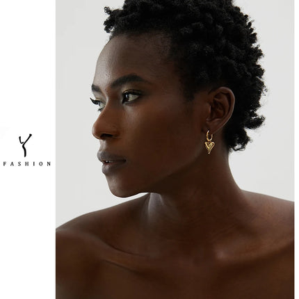 Yhpup Stainless Steel Chic Heart Huggie Hoop Earrings Charm Gold Color Tarnish Free Trendy Fashion Jewelry for Women Bijoux