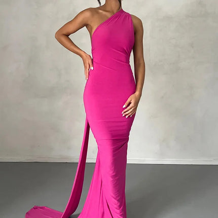 Hugcitar One Shoulder Backless Adjustable Scarf Loop Ruched Sexy Maxi Dress 2024 Women Elegant Y2K Streetwear Festival Outfit