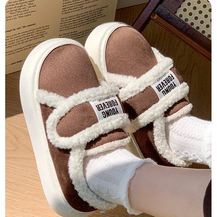Warm Cotton Slippers Women Men Winter Platform Shoes Soft Plush Thick Sole Couples Indoor Home Floor Footwear With Heels