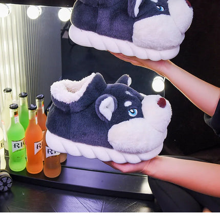 Women Indoor Cotton Slippers Cute Cartoon Dog Winter Warm Shoes Couples Home Floor Slides Anti-slip  Female Male House Footwear