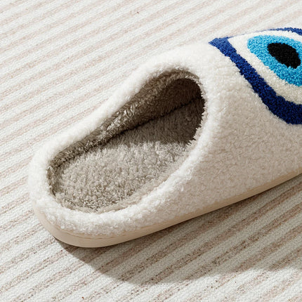 Evil Eyes Blue Embroidery slippers High Quality Women Men Slippers Fashion Pattern Shoes Warm Home Devil's Eyes Houseshoes