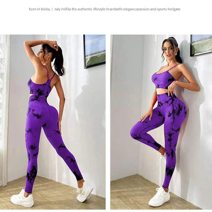 Tie Dye Yoga Women's Tracksuit Fitness Yoga Sets Sportswear Workout Bra+High Waist Leggings Gym Clothing Seamless Sports Suits