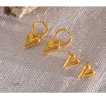 Yhpup Stainless Steel Chic Heart Huggie Hoop Earrings Charm Gold Color Tarnish Free Trendy Fashion Jewelry for Women Bijoux