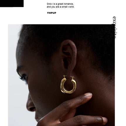 Yhpup High Quality Stainless Steel Round Geometric Chunky Hoops Earrings for Women Charm Metal Simple Fashion Jewelry Waterproof