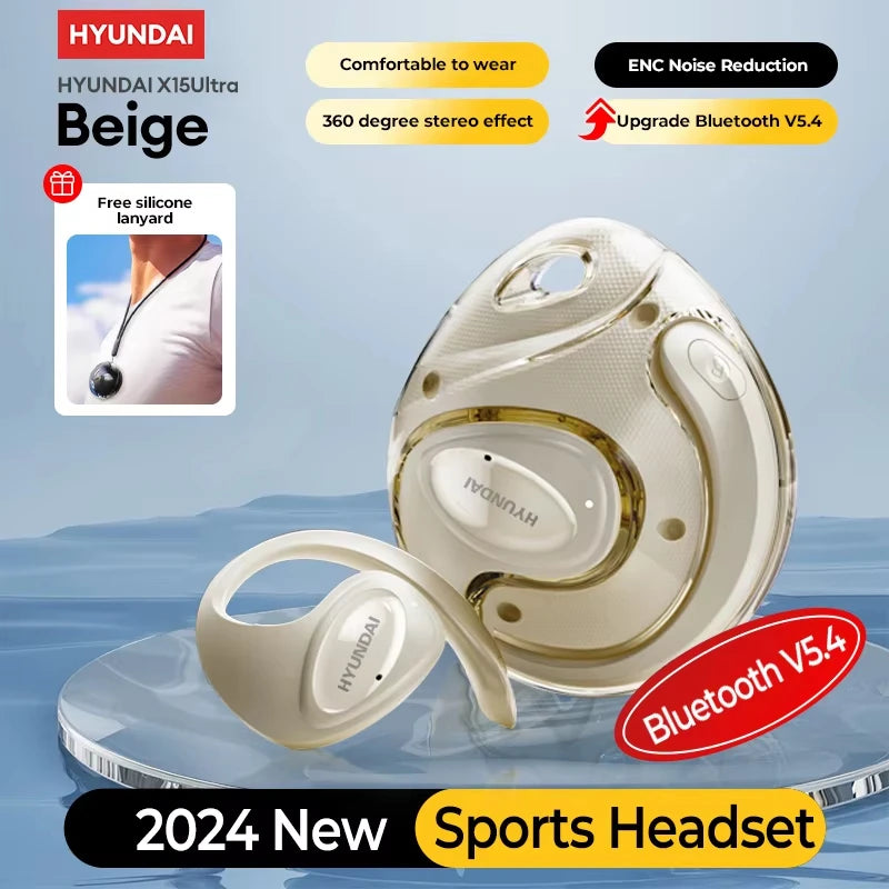 Choice HYUNDAI HY-X15Ultra OWS Wireless Bluetooth 5.4 Headphones with Mic 15h Long Battery Life Hifi Sound For Sport Gaming