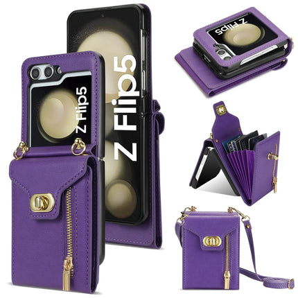 Zipper Wallet Crossbody  Phone Case for Samsung Galaxy Z Flip 6 5 4 3 Flip6 Flip5 Flip4 Flip3 5G with Card Holder Leather Cover