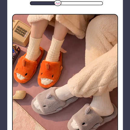 Comwarm Autumn And Winter Cartoon Shark Wool Slippers For Women Soft Home Men's Indoor Household Open Toe Plush Cotton Slippers