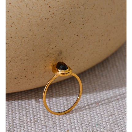 Yhpup Fashion Natural Stone Stainless Steel Oval Thin Chic Ring Women 18K PVD Plated Waterproof Jewelry Accessories 2024 Gift