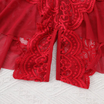 Women's Hollow Crotchless Bodysuit Slim Fit Erotic Mesh Lace Jumpsuit Bodysuit Summer Sexy Fashion Sleepwear Dress