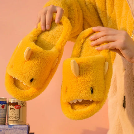 Comwarm Autumn And Winter Cartoon Shark Wool Slippers For Women Soft Home Men's Indoor Household Open Toe Plush Cotton Slippers