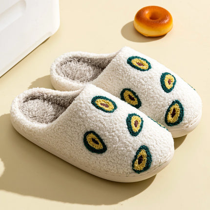 Cute Avocado Women Slippers Winter Warm Indoor Fruit Cartoon Funny Soft Non-slip Slipper Cherry Strawberry Comfy Cotton Shoes