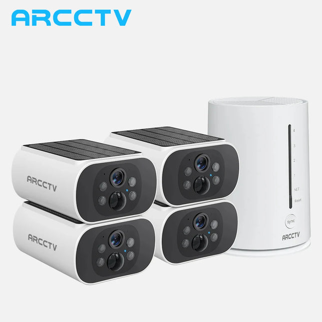 ARCCTV 4MP Wifi Solar Battery Camera Kit Surveillance Security System Humanoid Detection Siren Alarm Outdoor Wireless Camera Set