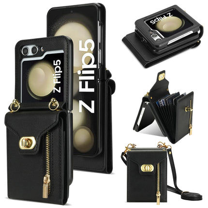 Zipper Wallet Crossbody  Phone Case for Samsung Galaxy Z Flip 6 5 4 3 Flip6 Flip5 Flip4 Flip3 5G with Card Holder Leather Cover