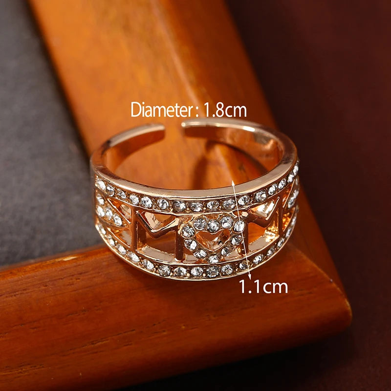 1PCS Mother's Day Mother's Ring Letter MAM Full Diamond Love Finger Ring