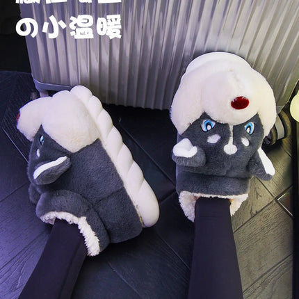 Women Indoor Cotton Slippers Cute Cartoon Dog Winter Warm Shoes Couples Home Floor Slides Anti-slip  Female Male House Footwear